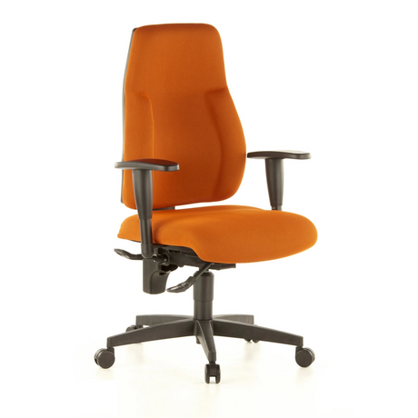 Profi-Bürostuhl LADY SITNESS C K2 mit orangefarbenem Stoffbezug, schwarzen Armlehnen und Rollkreuz von Topstar