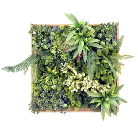 Grüne Pflanzenmatte LEAFLUXE WALL 1 mit verschiedenen künstlichen Blättern und Farnen von hjh LIVING
