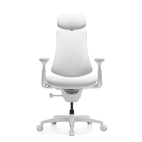 High-End-Bürostuhl LiberNovo Omni Gen in weißer Farbe mit Kopfstütze und verstellbaren Armlehnen von Libernovo