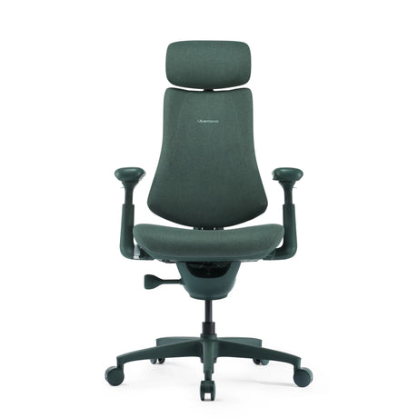 High-End-Bürostuhl LiberNovo Omni mit grünem Stoffbezug, Kopfstütze und Armlehnen von Libernovo