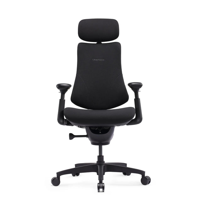 Schwarzer High-End-Bürostuhl LiberNovo Omni SE mit Kopfstütze und verstellbaren Armlehnen von Libernovo