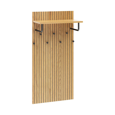 Wandgarderobe LINNO SPACE in Eiche-Optik mit schwarzer Ablage und sechs Haken von hjh LIVING