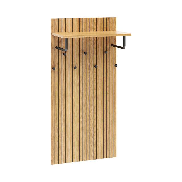Wandgarderobe LINNO SPACE in Eiche-Optik mit schwarzer Ablage und sechs Haken von hjh LIVING