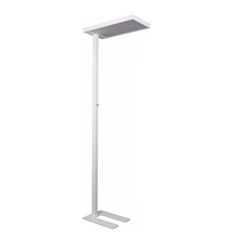Weiße Stehlampe LUMANOVA mit flachem LED-Lampenkopf und schmalem Standfuß von hjh OFFICE