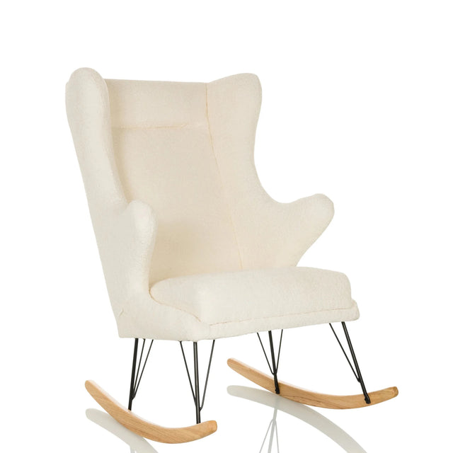 Weißer Loungesessel MAPOON als Schaukelstuhl mit hellen Holzmebern von hjh LIVING