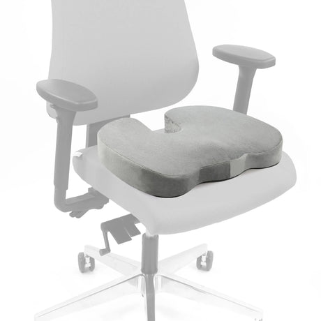 Graues Sitzkissen MEDISIT VIII mit ergonomischer Form auf einem Bürostuhl von hjh OFFICE