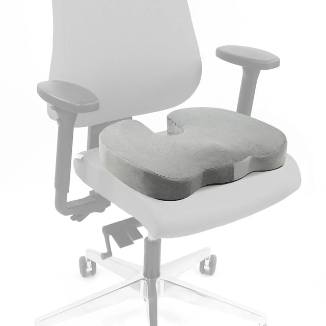 Graues Sitzkissen MEDISIT VIII mit ergonomischer Form auf einem Bürostuhl von hjh OFFICE