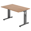 Höhenverstellbarer Schreibtisch MEGA 12 G mit Nussbaum-Platte und graphitfarbenem Gestell von hjh OFFICE PRO