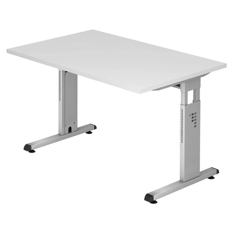 Höhenverstellbarer Schreibtisch MEGA 12 S in Weiß und Silber mit rechteckiger Platte von hjh OFFICE PRO