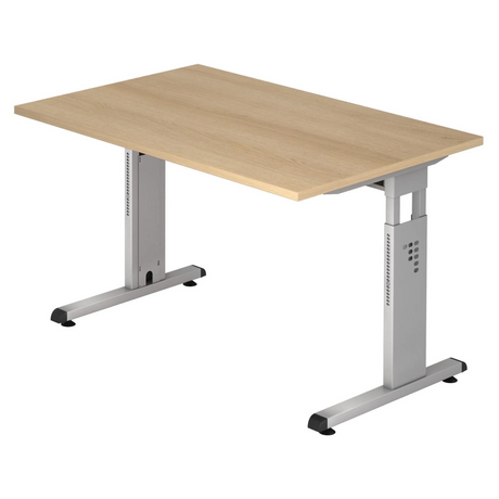 Höhenverstellbarer Schreibtisch MEGA 12 S in Eiche-Optik mit silbernem Gestell von hjh OFFICE PRO