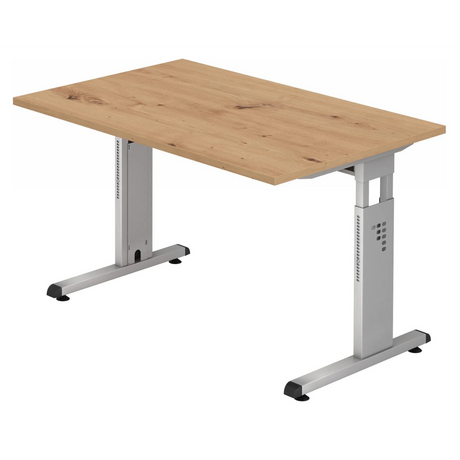 Höhenverstellbarer Schreibtisch MEGA 12 S in Asteiche mit silbernem Untergestell von hjh OFFICE PRO