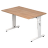 Höhenverstellbarer Schreibtisch MEGA 12 W in Nussbaum und Weiß mit weißem Gestell von hjh OFFICE PRO