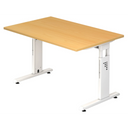 Höhenverstellbarer Schreibtisch MEGA 12 W in Buche und Weiß mit T-Fuß-Gestell von hjh OFFICE PRO