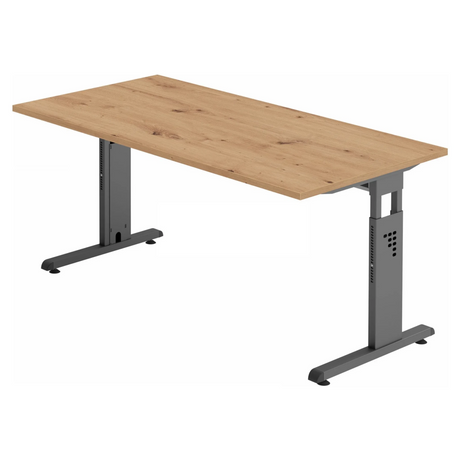Höhenverstellbarer Schreibtisch MEGA 16 G in Asteiche mit graphitfarbenem Gestell von hjh OFFICE PRO