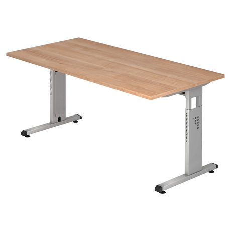 Höhenverstellbarer Schreibtisch MEGA 16 S in Nussbaum-Optik mit silbernem Gestell von hjh OFFICE PRO