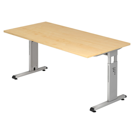 Höhenverstellbarer Schreibtisch MEGA 16 S mit Ahornholzplatte und silbernem Gestell von hjh OFFICE PRO