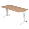 Höhenverstellbarer Schreibtisch MEGA 16 W mit Nussbaumnussbaum-Platte und weißem Untergestell von hjh OFFICE PRO