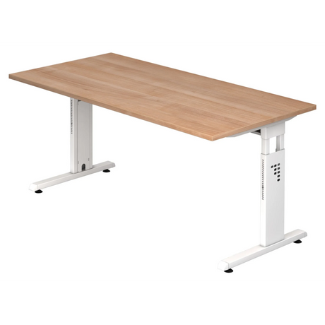 Höhenverstellbarer Schreibtisch MEGA 16 W mit Nussbaumnussbaum-Platte und weißem Untergestell von hjh OFFICE PRO