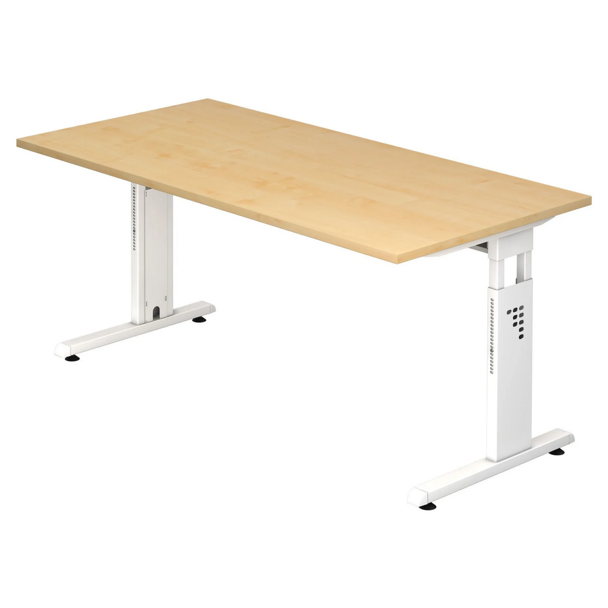 Höhenverstellbarer Schreibtisch MEGA 16 W in Ahorn und Weiß mit rechteckiger Tischplatte von hjh OFFICE PRO