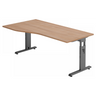Höhenverstellbarer Schreibtisch MEGA 18 G in Nussbaum-Optik mit graphitfarbenem Gestell von hjh OFFICE PRO