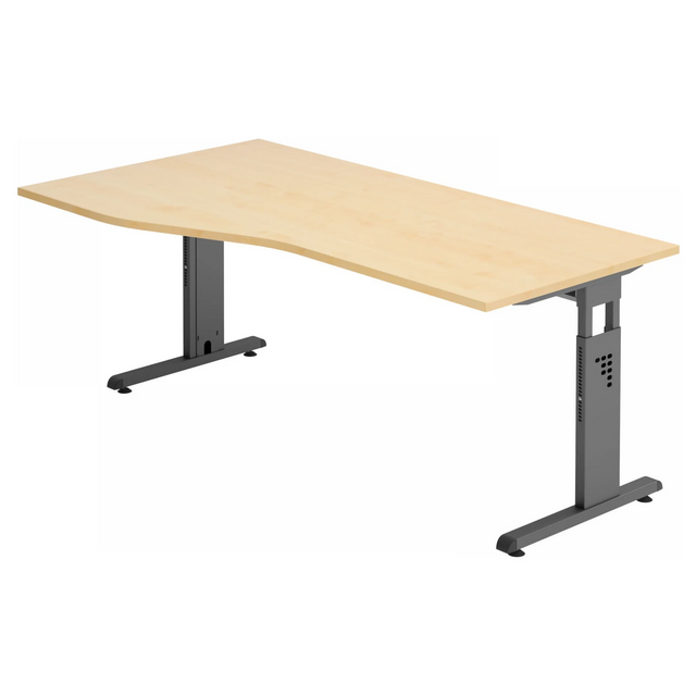 Höhenverstellbarer Schreibtisch MEGA 18 G mit Ahornholz-Platte und graphitfarbenem Gestell von hjh OFFICE PRO