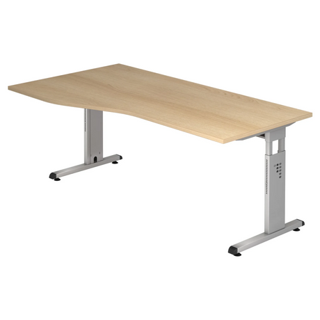 Höhenverstellbarer Schreibtisch MEGA 18 S in Eiche-Optik mit silbernem Gestell von hjh OFFICE PRO