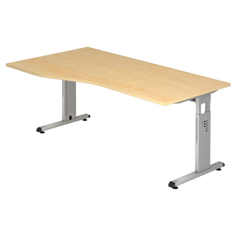 Höhenverstellbarer Schreibtisch MEGA 18 S in Ahorn-Optik mit silbernem Gestell von hjh OFFICE PRO