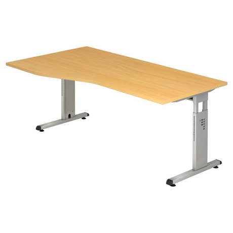 Höhenverstellbarer Schreibtisch MEGA 18 S in Buche-Optik mit silbernem Gestell von hjh OFFICE PRO