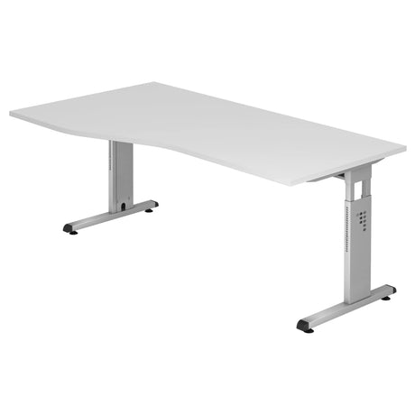 Höhenverstellbarer Schreibtisch MEGA 18 S mit weißer Tischplatte und silbernem Gestell von hjh OFFICE PRO