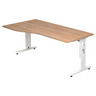 Höhenverstellbarer Schreibtisch MEGA 18 W mit Nussbaum-Platte und weißem Gestell von hjh OFFICE PRO