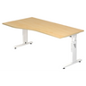 Höhenverstellbarer Schreibtisch MEGA 18 W in Ahorn und Weiß mit bogenförmiger Tischplatte von hjh OFFICE PRO