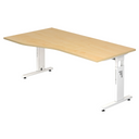Höhenverstellbarer Schreibtisch MEGA 18 W in Ahorn und Weiß mit bogenförmiger Tischplatte von hjh OFFICE PRO