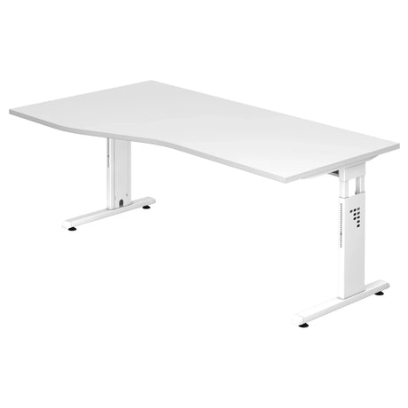 Höhenverstellbarer Schreibtisch MEGA 18 W in Weiß mit geschwungener Tischplatte von hjh OFFICE PRO
