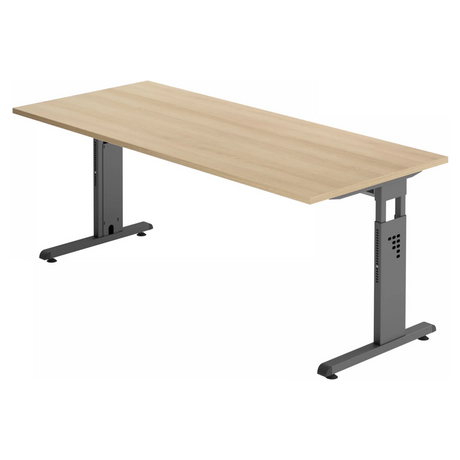 Höhenverstellbarer Schreibtisch MEGA 19 G in Eiche-Optik mit graphitfarbenem Gestell von hjh OFFICE PRO