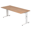 Höhenverstellbarer Schreibtisch MEGA 19 W mit Nussbaum-Tischplatte und weißem Gestell von hjh OFFICE PRO
