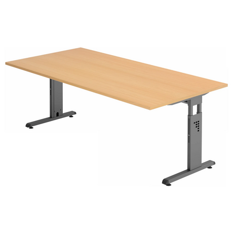 Höhenverstellbarer Schreibtisch MEGA 2E G mit buchefarbener Platte und graphitfarbenem Gestell von hjh OFFICE PRO