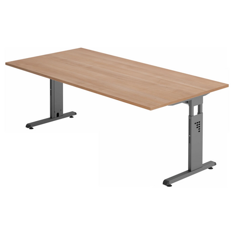 Höhenverstellbarer Schreibtisch MEGA 2E G mit nussbaumnarbiger Tischplatte und graphitfarbenem Gestell von hjh OFFICE PRO