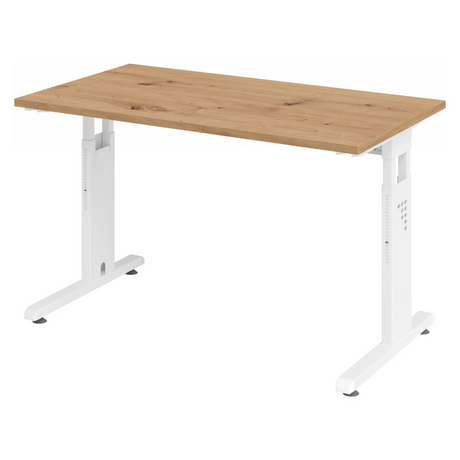 Höhenverstellbarer Schreibtisch MEGA 612 W in Asteiche und Weiß mit T-Fußgestell von hjh OFFICE PRO
