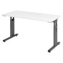 Höhenverstellbarer Schreibtisch MEGA 614 G mit weißer Tischplatte und graphitgraunem Gestell von hjh OFFICE PRO