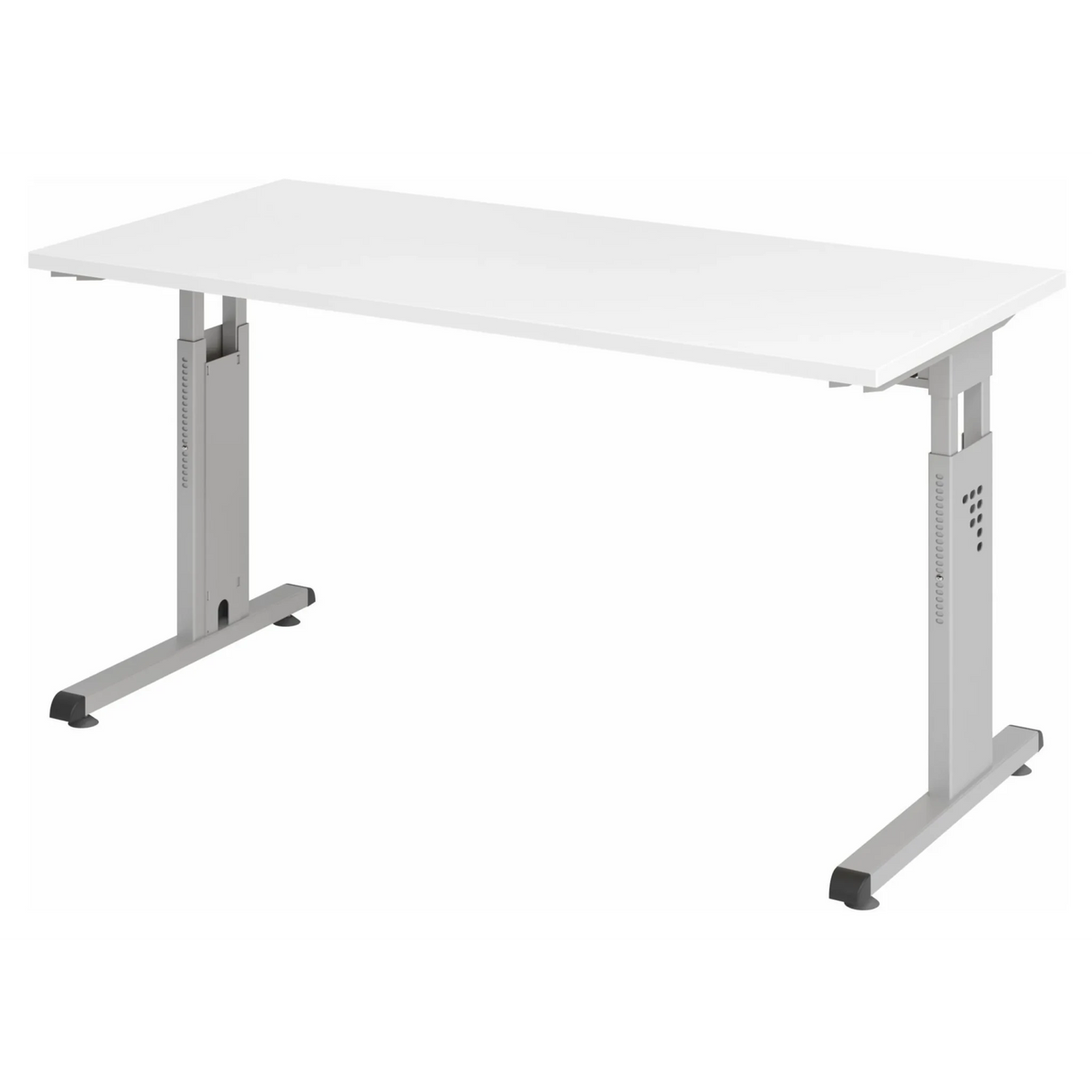 Höhenverstellbarer Schreibtisch MEGA 614 S mit weißer Tischplatte und silbernem Gestell von hjh OFFICE PRO