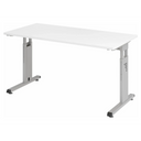 Höhenverstellbarer Schreibtisch MEGA 614 S mit weißer Tischplatte und silbernem Gestell von hjh OFFICE PRO
