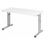 Höhenverstellbarer Schreibtisch MEGA 614 S mit weißer Tischplatte und silbernem Gestell von hjh OFFICE PRO