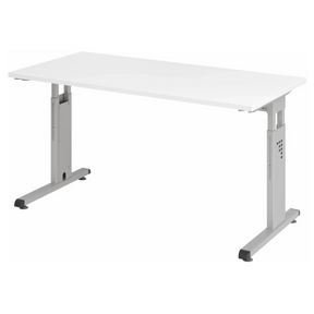 Höhenverstellbarer Schreibtisch MEGA 614 S mit weißer Tischplatte und silbernem Gestell von hjh OFFICE PRO