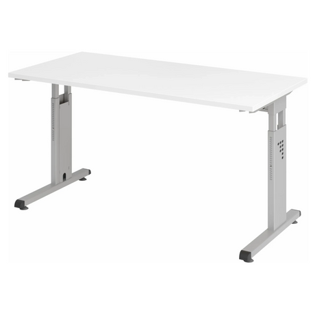 Höhenverstellbarer Schreibtisch MEGA 614 S mit weißer Tischplatte und silbernem Gestell von hjh OFFICE PRO