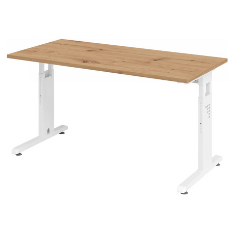 Höhenverstellbarer Schreibtisch MEGA 614 W in Asteiche mit weißem Gestell von hjh OFFICE PRO