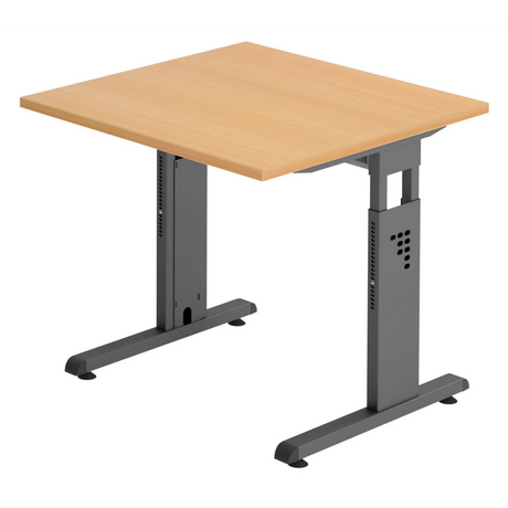 Höhenverstellbarer Schreibtisch MEGA 8 G in Buche und Graphit mit quadratischer Platte von hjh OFFICE PRO