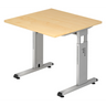 Höhenverstellbarer Schreibtisch MEGA 8 S in Ahorn und Silber mit T-Fuß-Gestell von hjh OFFICE PRO