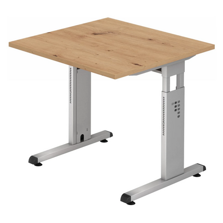Höhenverstellbarer Schreibtisch MEGA 8 S in Asteiche und Silber mit quadratischer Platte von hjh OFFICE PRO