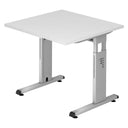 Höhenverstellbarer Schreibtisch MEGA 8 S mit weißer Tischplatte und silbernem Gestell von hjh OFFICE PRO