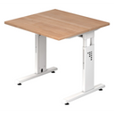 Höhenverstellbarer Schreibtisch MEGA 8 W mit Nussbaum-Platte und weißem Gestell von hjh OFFICE PRO